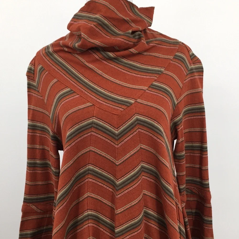 New‎ Romantics Free People Swing Dress Womens XS Orange Green Striped Knit